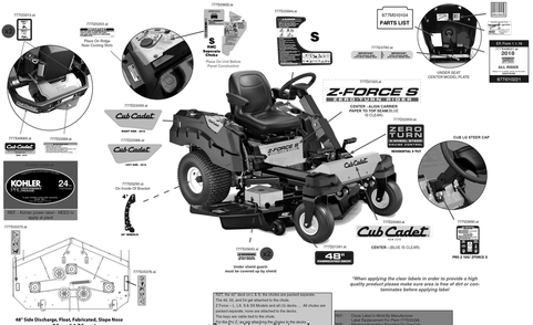 Label Map Diagram and Parts List for Z-FORCES48KH (17ASDGHB056)(2018) Cub Cadet Lawn Tractor